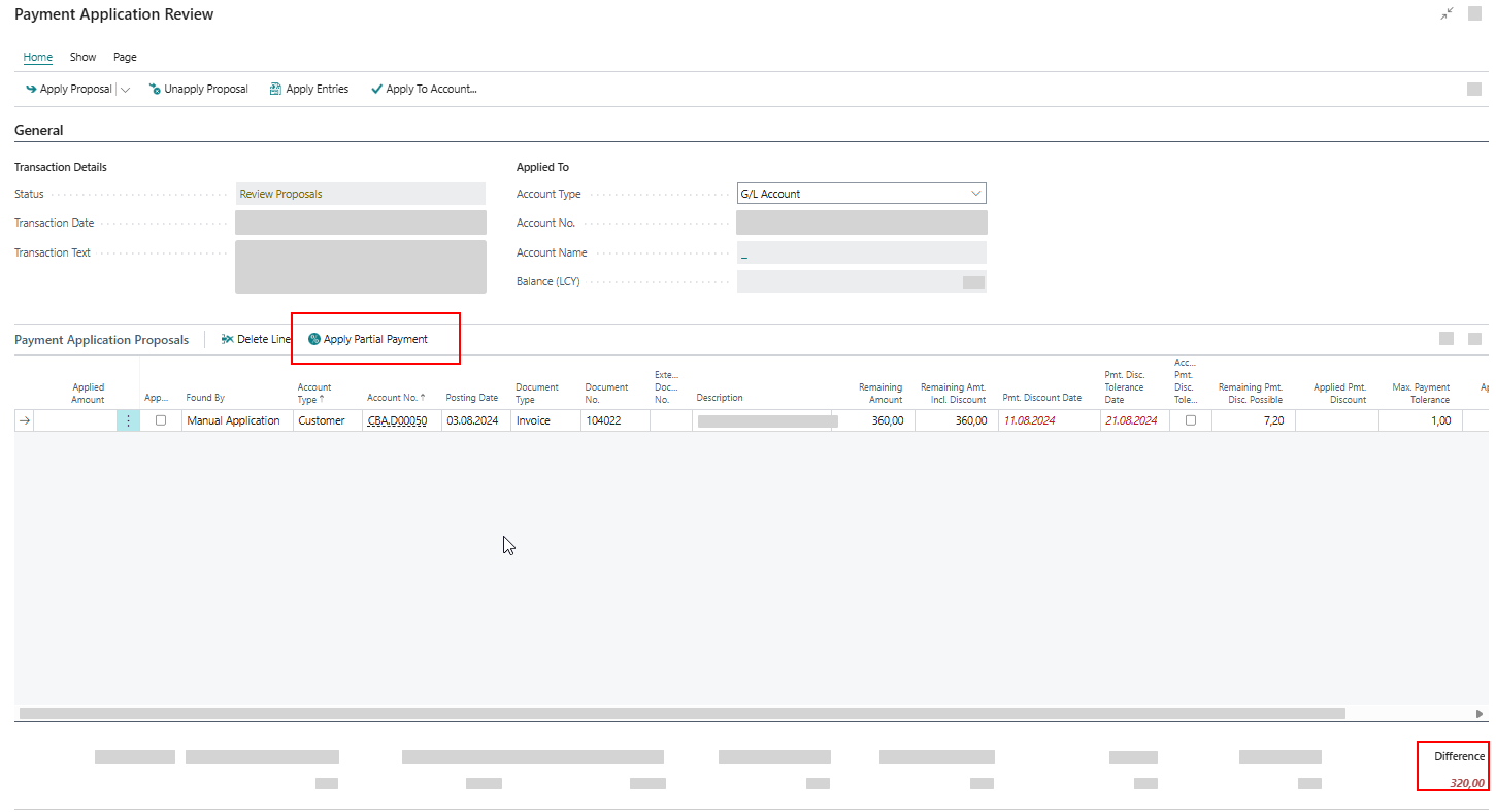 Apply Partial Payment action