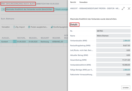 Kreditlimitwarnung Buchblatt