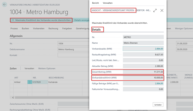 Notification Kreditlimitprüfung