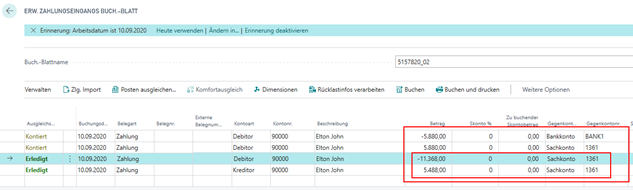 Auswahl Konto Reihenfolge