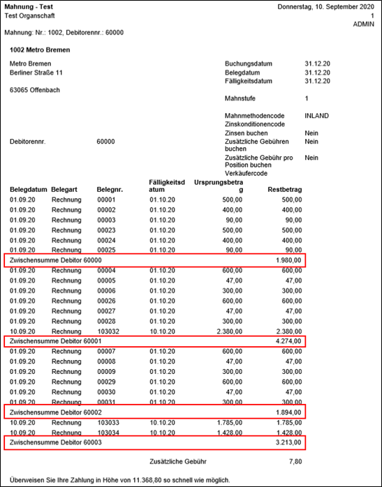 Zwischensumme Mahnbericht