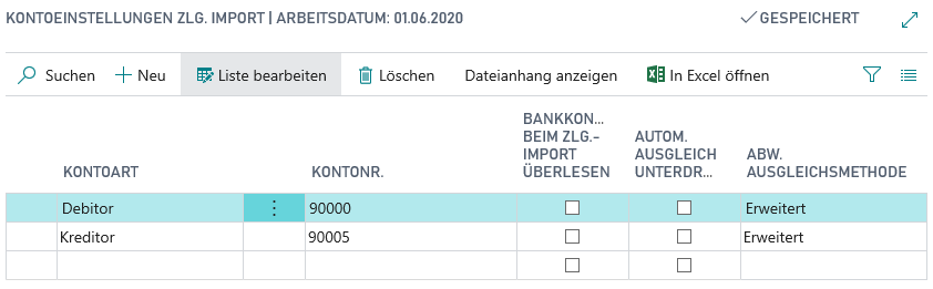 Zlg. Import Kontoeinstellungen