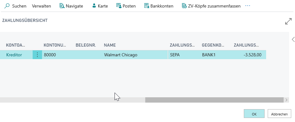 Kreditor ZV Übersicht