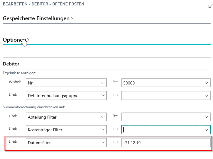 Debitor - Offene Posten Aufruf