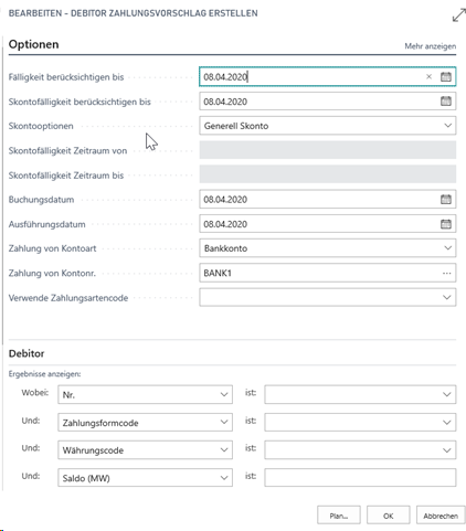 Debitor Zahlungsvorschlag erstellen