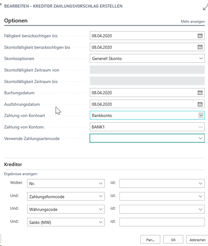 Kreditor Zahlungsvorschlag erstellen