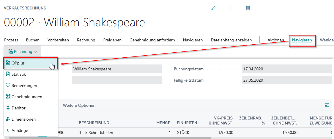 OPplus Verkaufsinfo öffnen