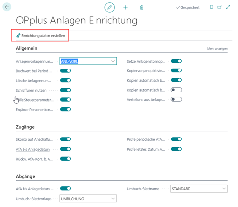 FA Einrichtungsdaten erstellen