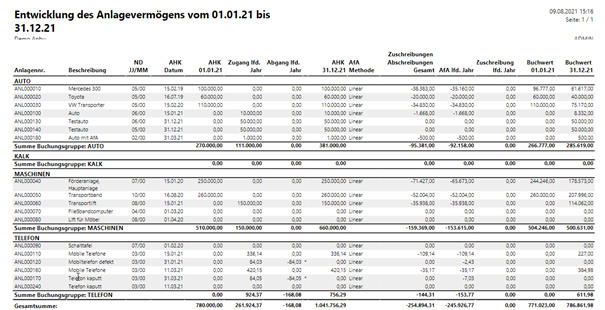 Entw. des Anlagevermögens