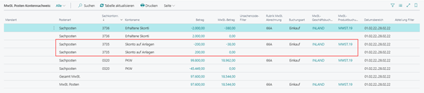 Mwst. Posten Kontennachweis