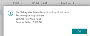 Fehlermeldung Abweichender Betrag