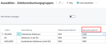 Einrichtung Debitorenbuchungsgruppe