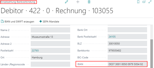 Einzelzahlung Bankverbindung