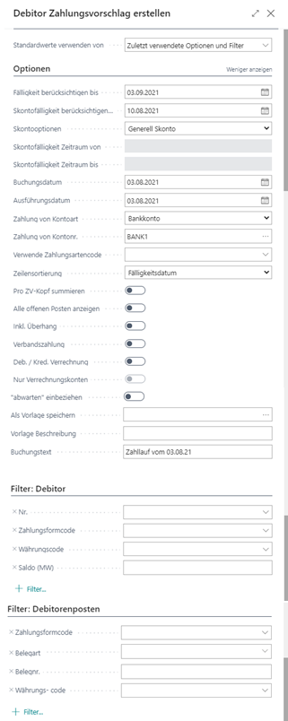 Debitor Zahlungsvorschlag Erstellen RequestPage