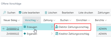 Debitor Zahlungsvorschlag erstellen Übersicht