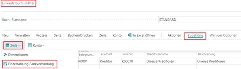 Einzelzahlung Bankverbindung im Buchblatt