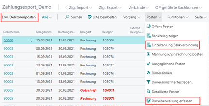 Rücküberweisung Action in Posten