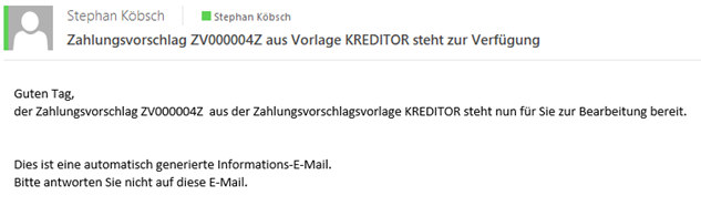 Erzeugte Info Mail