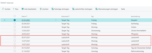 Lastschrifttage in Übersicht