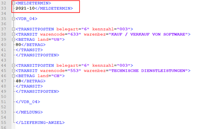 Meldetermin XML / CSV