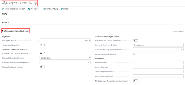 Meldewesen in Zahlungsexport Einrichtung