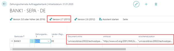 Einstellungen SEPA 2.7