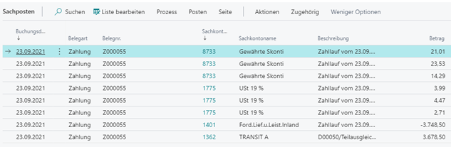 Erzeugte Sachposten