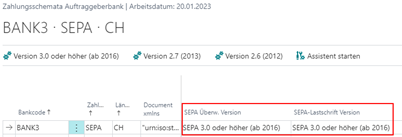 SEPA Versionseinrichtung