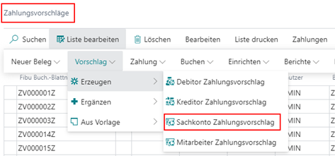 Sachkonto ZV erzeugen