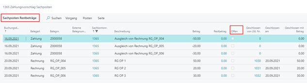 Sachposten Restbeträge