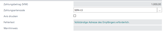 Unvollständige Adresse Fehlermeldung