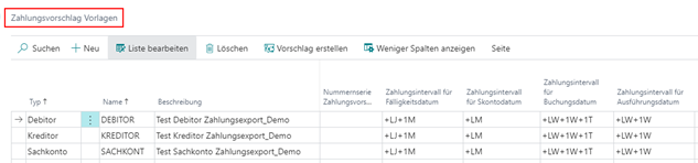 Zahlungsvorschlagvorlagen Übersicht