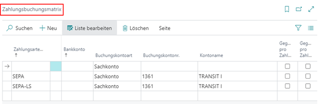 Zahlungsbuchungsmatrix