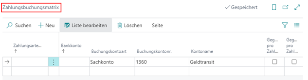 Zahlungsbuchungsmatrix