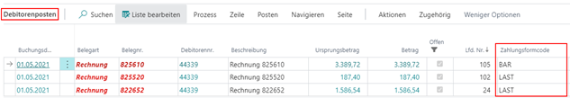 Zahlungsform im Posten ändern