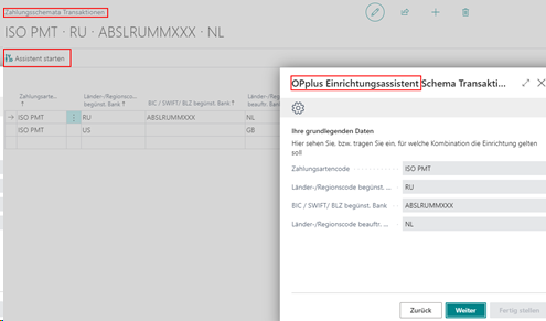 Zahlungsschema Transaktionen Assistent