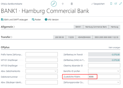 Zusätzliche Filialnr. im Bankkonto