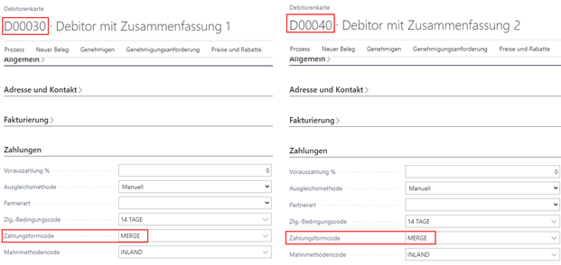 2 Debitoren mit Zahlungsform