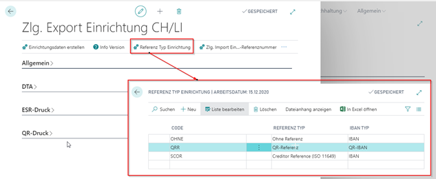 Referenz Typ Einrichtung Action