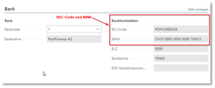 BIC IBAN in ZV Kopf