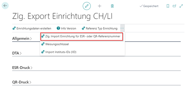 Zlg. Import Einrichtung in Zlg. Export CH Einrichtung