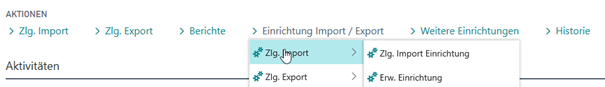 Aufruf Zlg. Import Setup