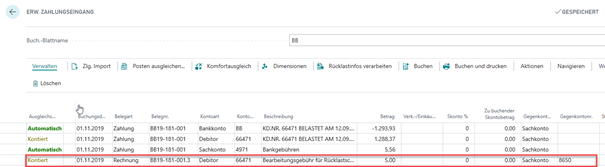 Bearbeitungsgebühr im Buchblatt