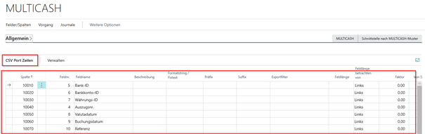 CSV Port Karte Zeilen