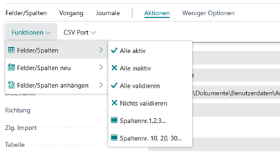 Menü Aktion -> Funktionen -> Felder / Spalten