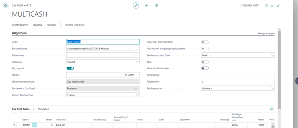 CSV Port Karte Register Allgemein