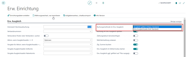 Einrichtung Buchungsmethode im Erw. Ausgleich