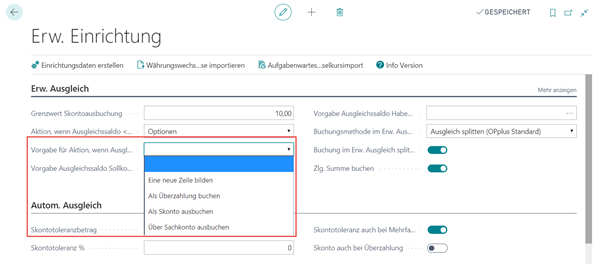 Erweiterte Saldoabfrage Einrichtung Optionen