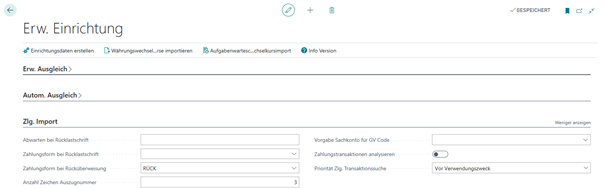 Erw. Einrichtung Register Zlg. Import