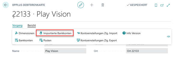 Importierte Bankkonten Konto